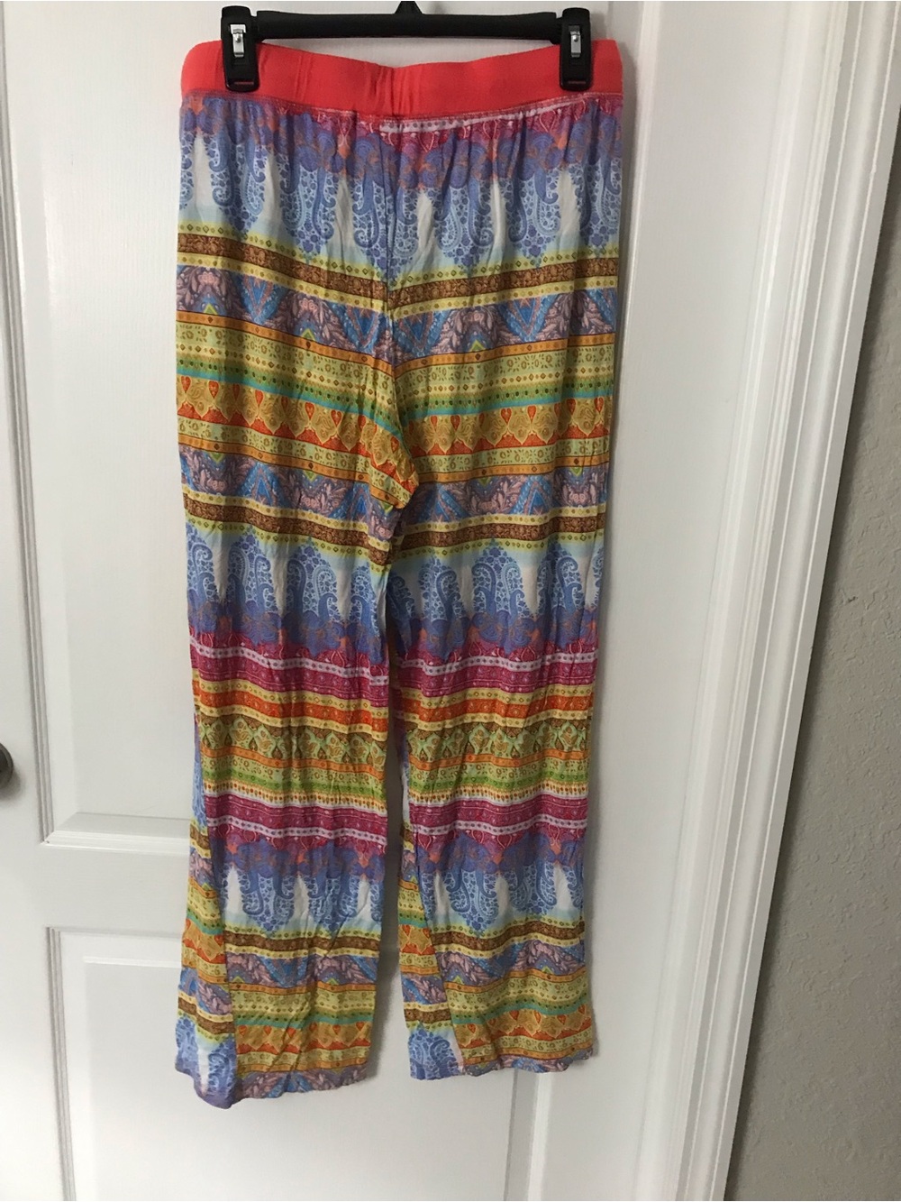 Women's Multicolor Striped Paisley Lounge Pajama Pants - Coral Waistband